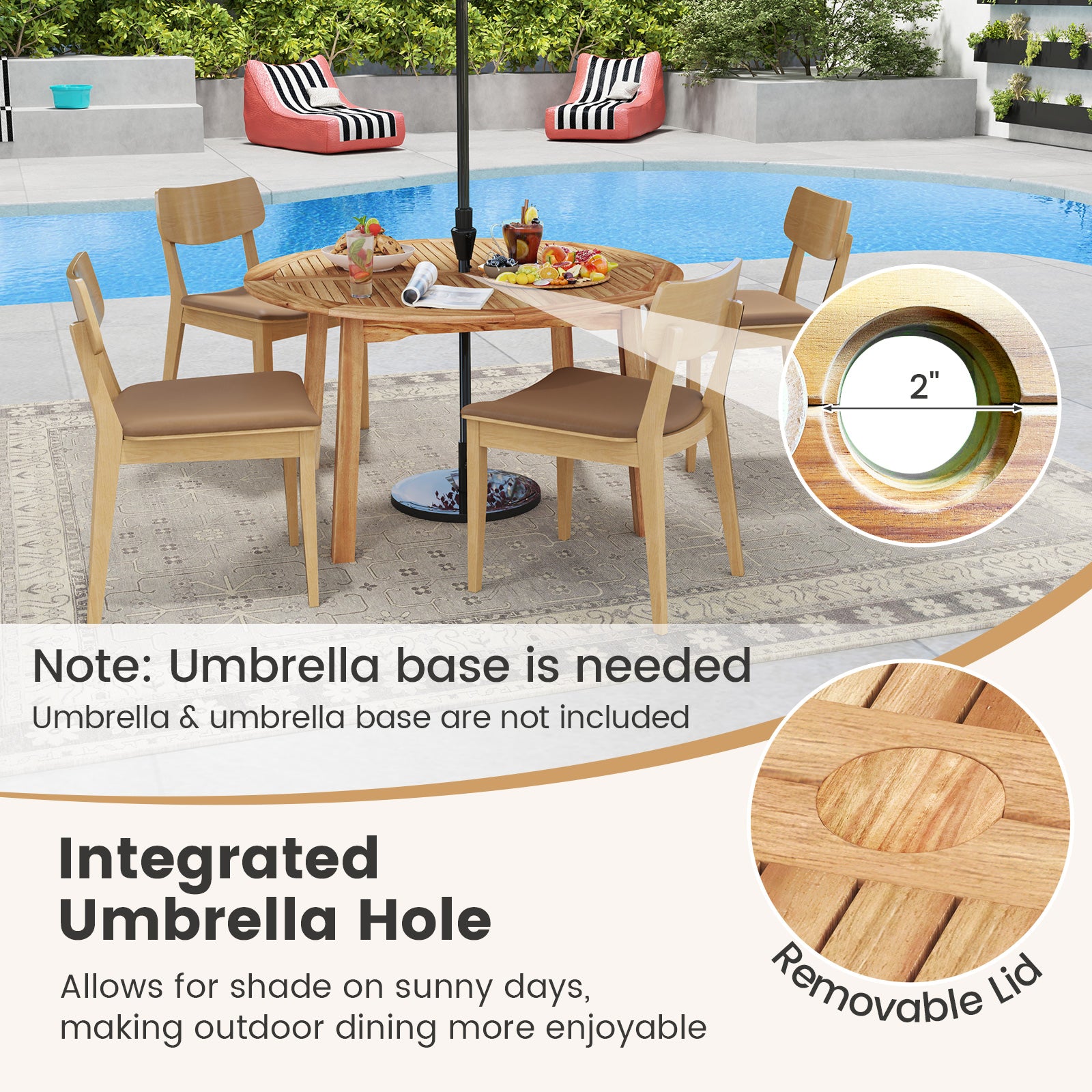 5 Pieces Acacia Wood Patio Dining Set with Umbrella Hole Patio Dining Sets at Gallery Canada