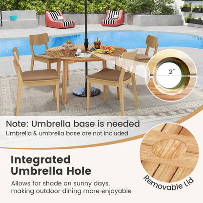 5 Pieces Acacia Wood Patio Dining Set with Umbrella Hole Patio Dining Sets at Gallery Canada