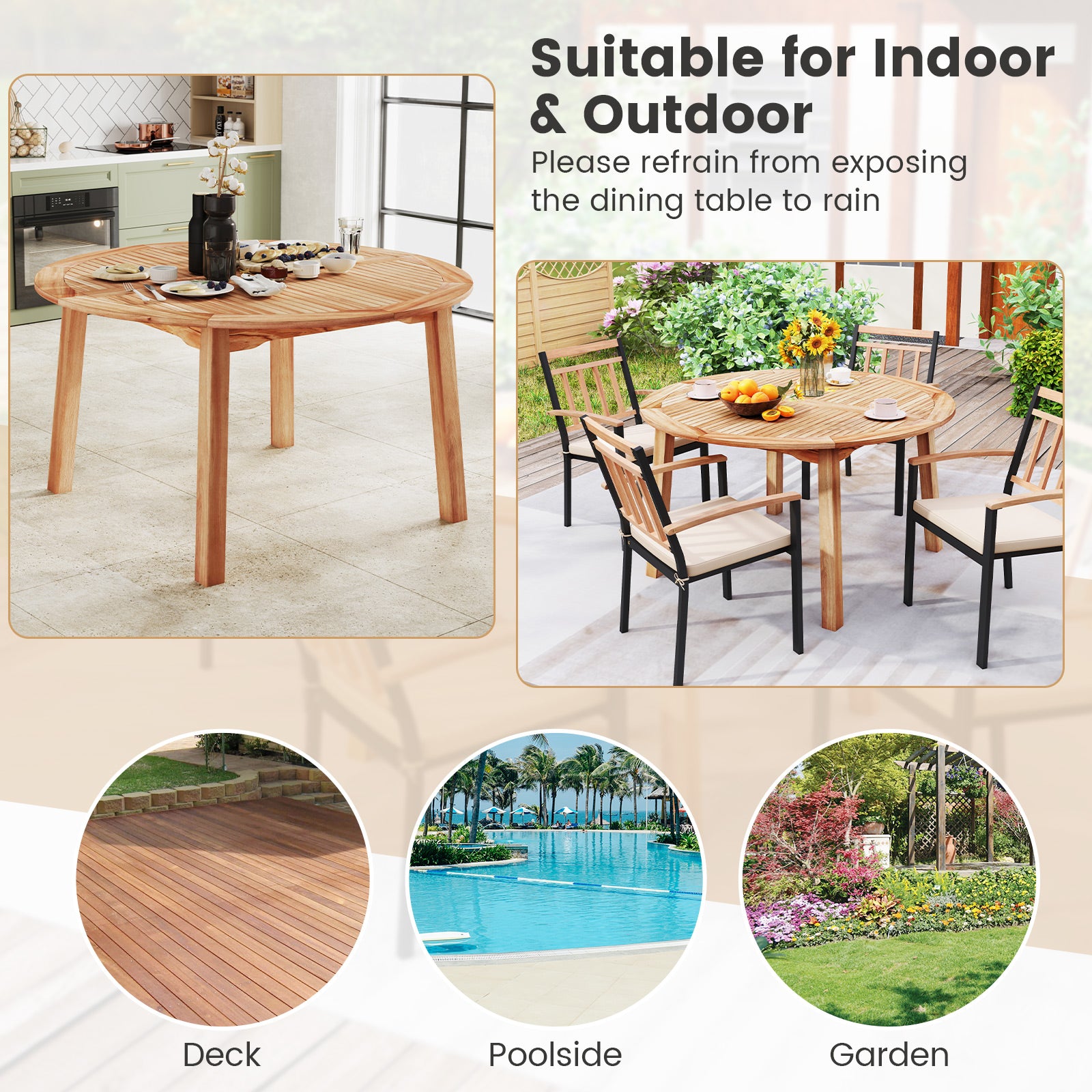 5 Pieces Acacia Wood Patio Dining Set with Umbrella Hole Patio Dining Sets at Gallery Canada