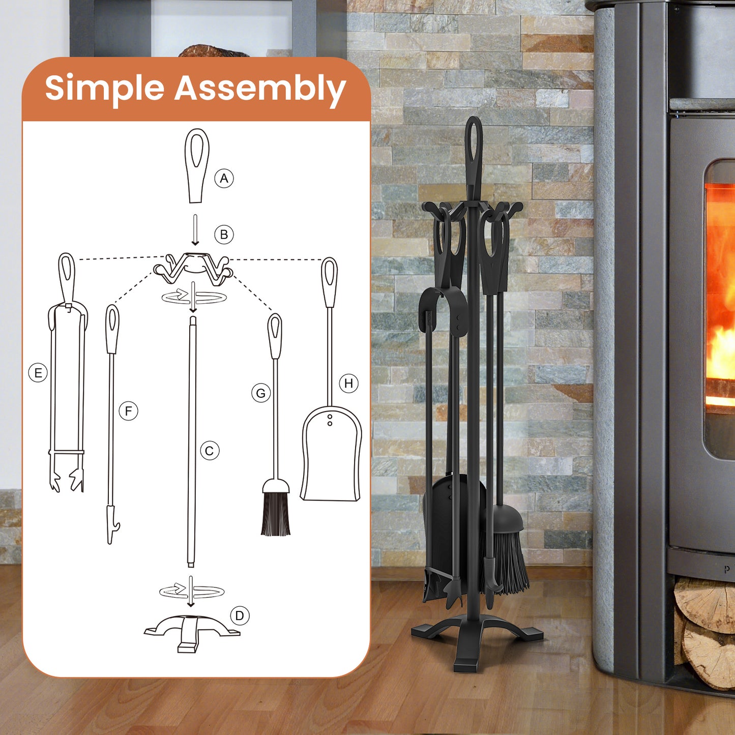 5 Pieces Fireplace Tool Set Fireplace Accessories with Poker, Black Fireplace Tools at Gallery Canada