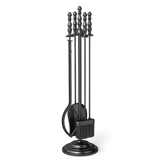 5-Pieces Fireplace Tool Set with Poker Tongs Brush Shovel and Round Stand
