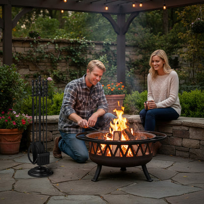 5-Pieces Fireplace Tool Set with Poker Tongs Brush Shovel and Round Stand