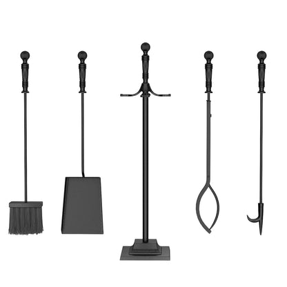 5-Pieces Fireplace Tool Set Indoor Outdoor Fire Place Set Tools with Aluminum Handles