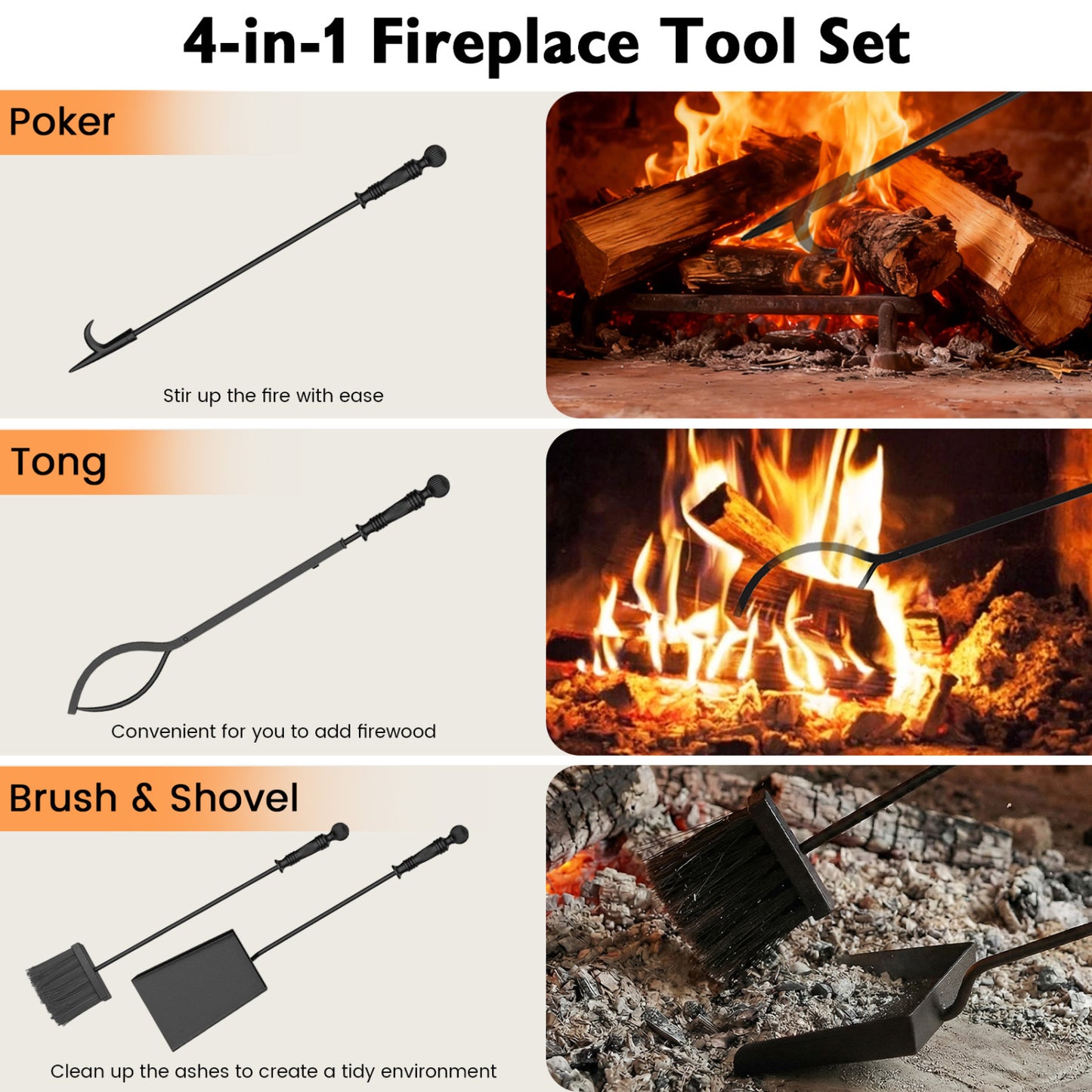 5-Pieces Fireplace Tool Set Indoor Outdoor Fire Place Set Tools with Aluminum Handles Fireplace Tools at Gallery Canada