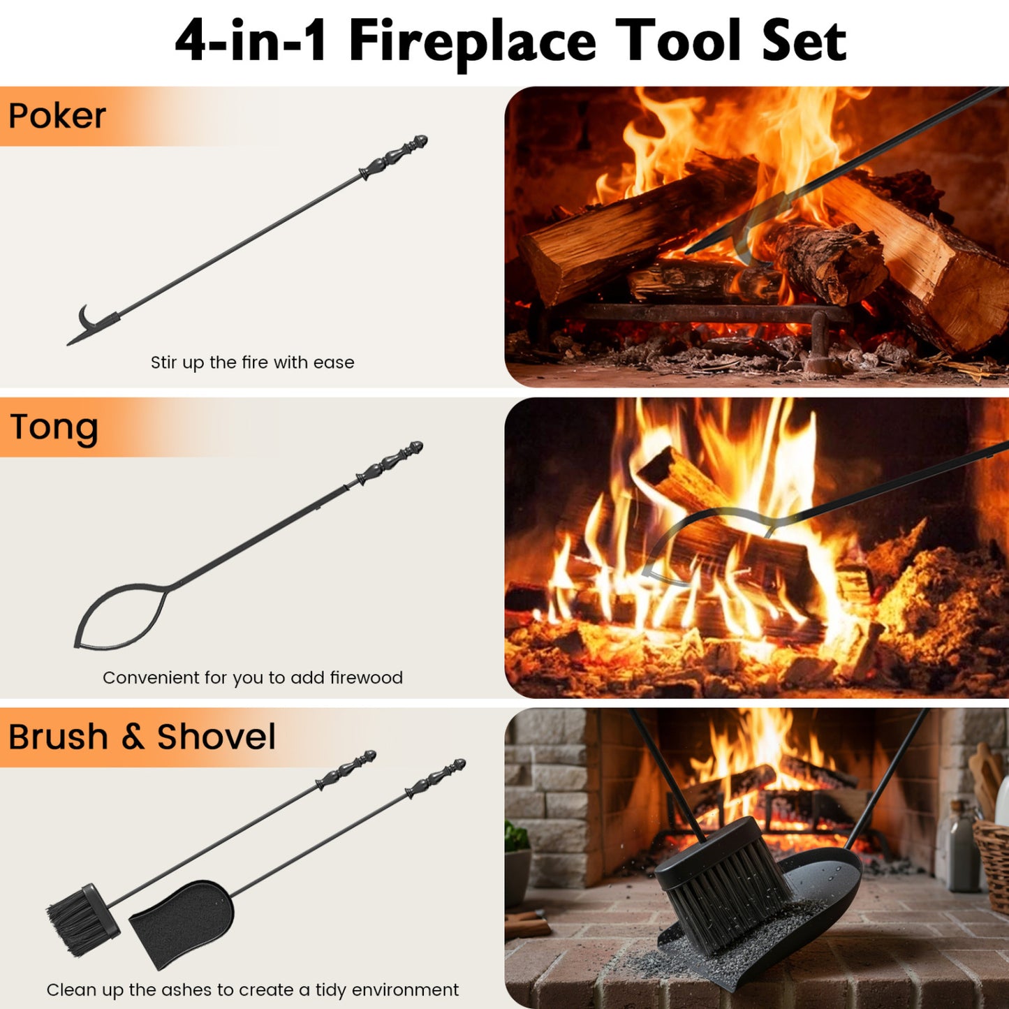 5-Pieces Fireplace Tool Set with Poker Tongs Brush Shovel and Round Stand Fireplace Tools at Gallery Canada