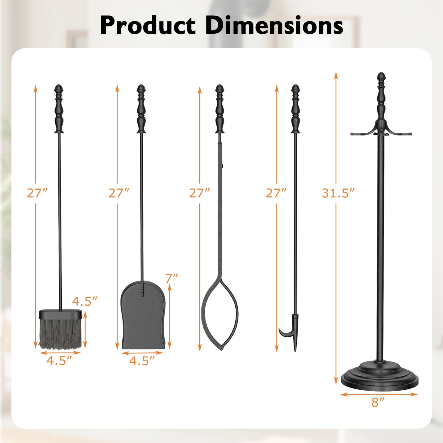 5-Pieces Fireplace Tool Set with Poker Tongs Brush Shovel and Round Stand Fireplace Tools at Gallery Canada