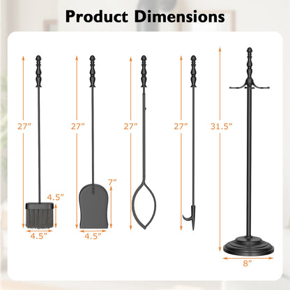 5-Pieces Fireplace Tool Set with Poker Tongs Brush Shovel and Round Stand Fireplace Tools at Gallery Canada