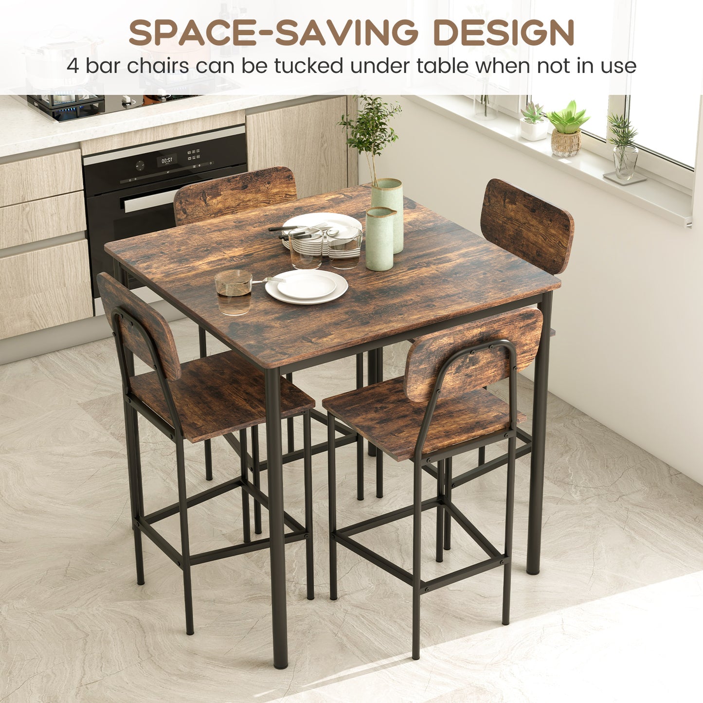Industrial Dining Table Set, 5 Pieces, Counter Height Table, 4 Bar Stools Dining Room Sets at Gallery Canada