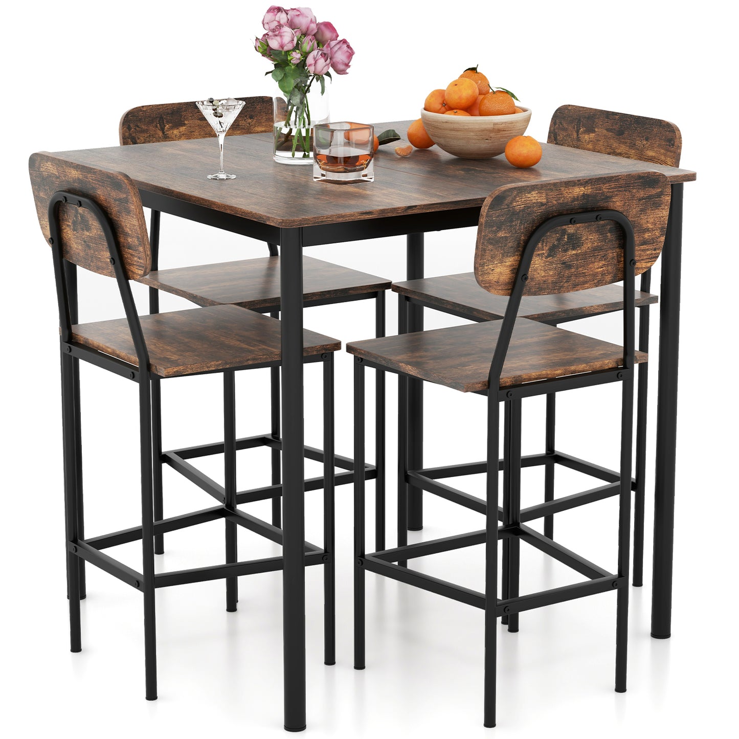 Industrial Dining Table Set, 5 Pieces, Counter Height Table, 4 Bar Stools Dining Room Sets at Gallery Canada