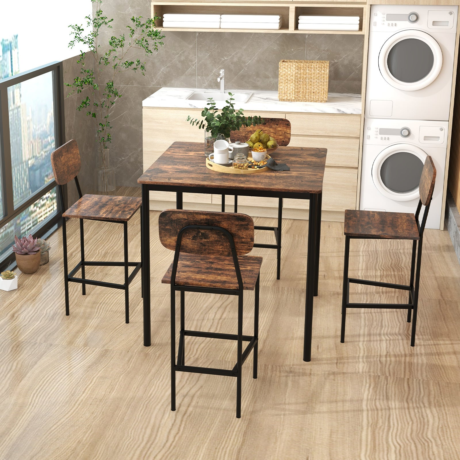 Industrial Dining Table Set, 5 Pieces, Counter Height Table, 4 Bar Stools Dining Room Sets at Gallery Canada