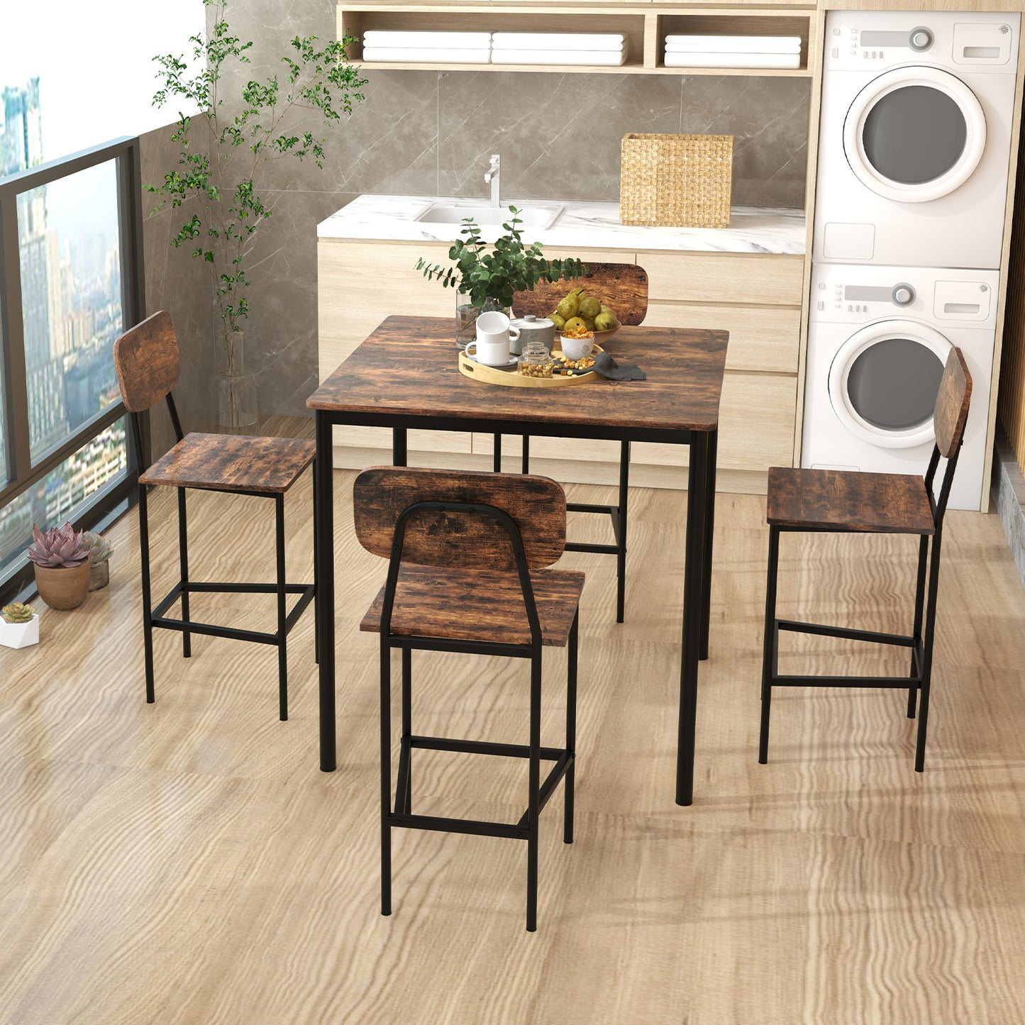 Industrial Dining Table Set, 5 Pieces, Counter Height Table, 4 Bar Stools Dining Room Sets at Gallery Canada