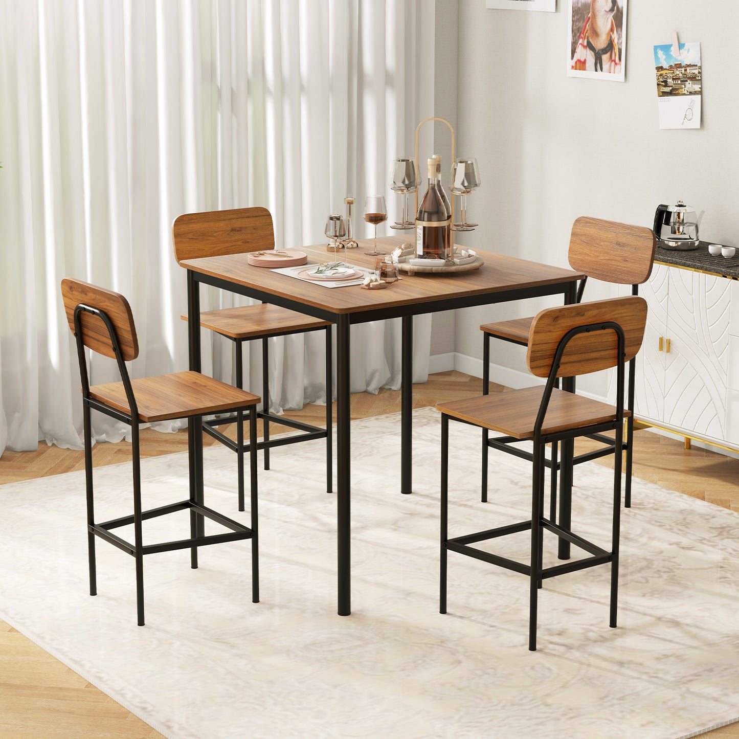 Industrial Dining Table Set, 5 Pieces, Counter Height, Walnut Dining Room Sets at Gallery Canada
