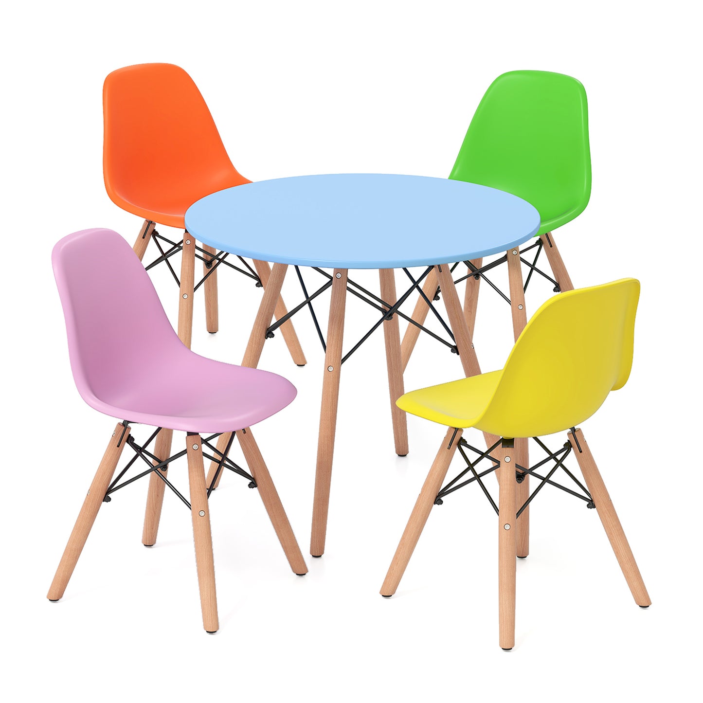 5 Piece Kids Set, 4 Armless Chairs, Colorful, Multicolor
