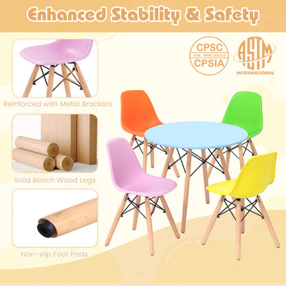 5 Piece Kids Set, 4 Armless Chairs, Colorful, Multicolor