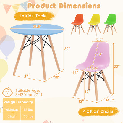 5 Piece Kids Set, 4 Armless Chairs, Colorful, Multicolor