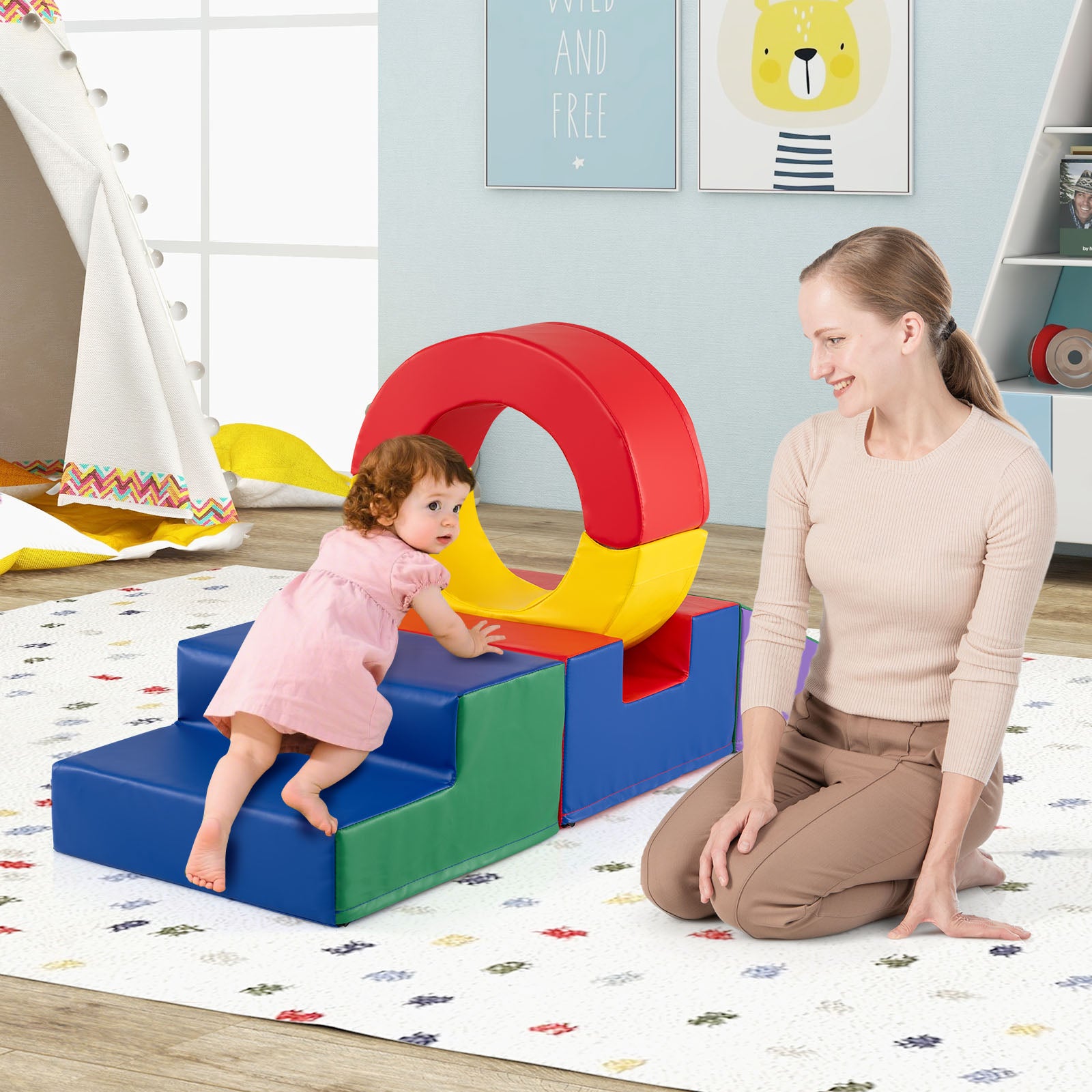 5 Pieces Kids Climbing Toys with PU Leather Cover, Multicolor Climbers & Slides at Gallery Canada