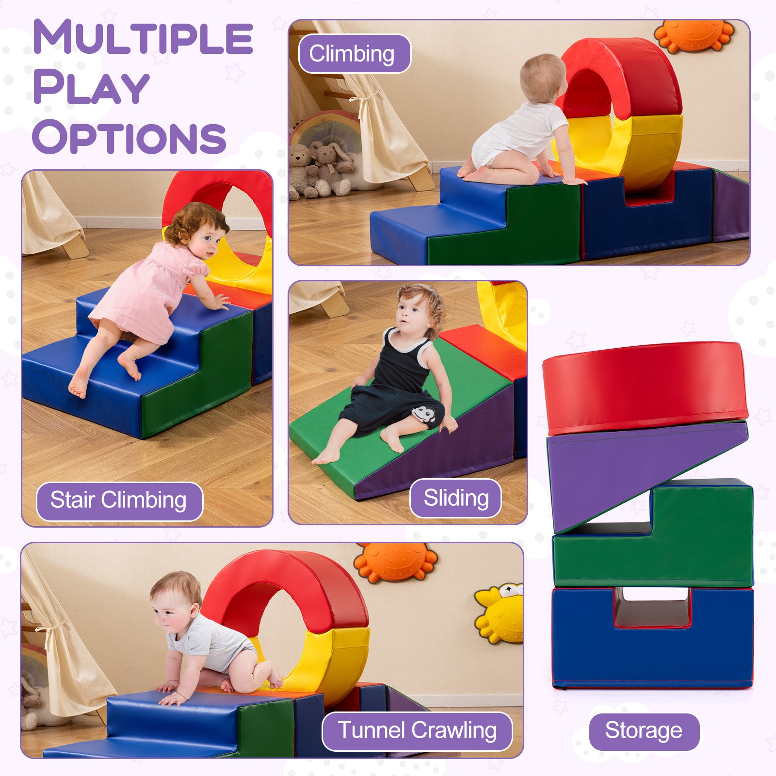 5 Pieces Kids Climbing Toys with PU Leather Cover, Multicolor Climbers & Slides at Gallery Canada