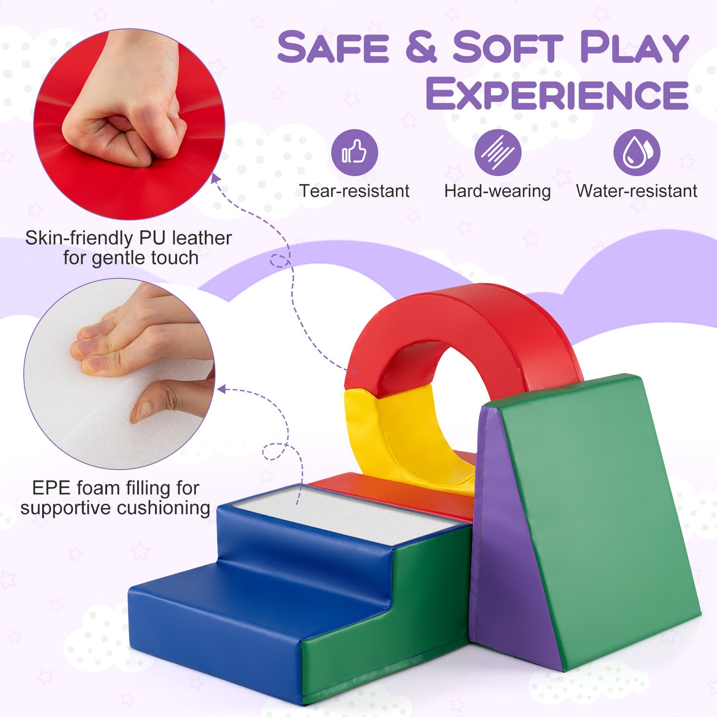 5 Pieces Kids Climbing Toys with PU Leather Cover, Multicolor Climbers & Slides at Gallery Canada