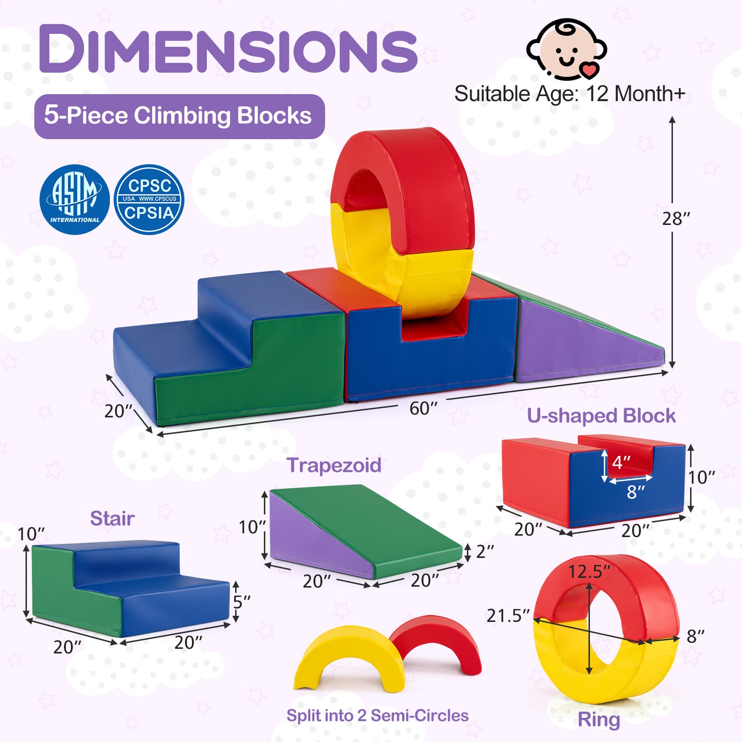 5 Pieces Kids Climbing Toys with PU Leather Cover, Multicolor Climbers & Slides at Gallery Canada