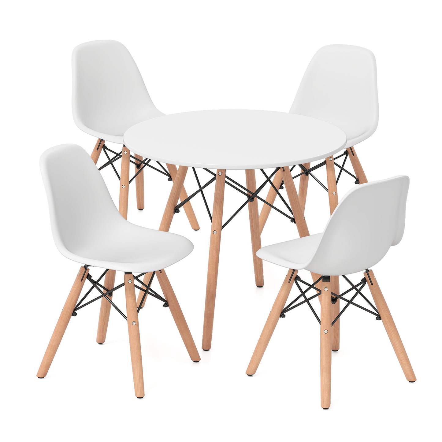 5-Piece Kids Mid-Century Modern Table Chairs Set, White