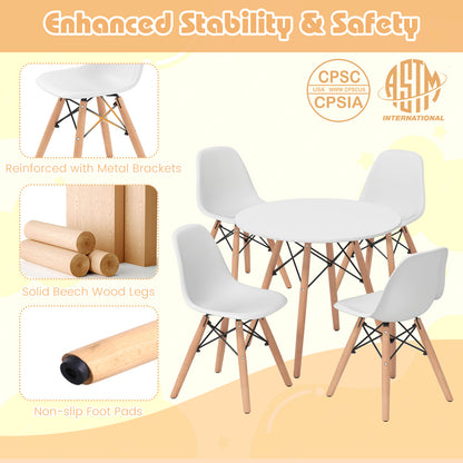 5-Piece Kids Mid-Century Modern Table Chairs Set, White
