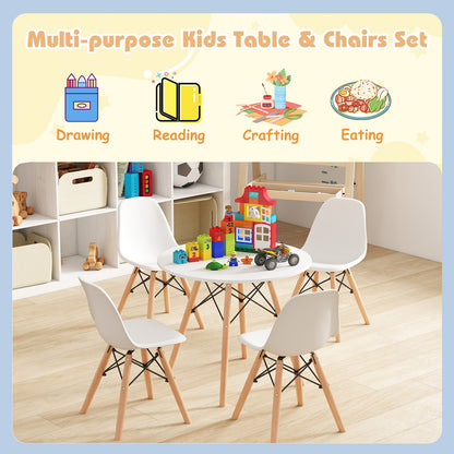 5-Piece Kids Mid-Century Modern Table Chairs Set, White