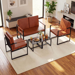5 Piece Living Room Set, 2 Accent Chairs, 2 Coffee Tables, Brown