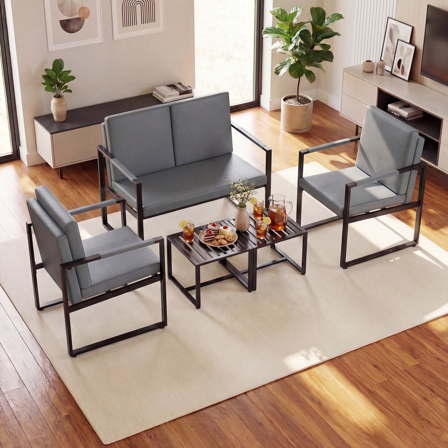 5 Piece Living Room Set, 2 Accent Chairs, 2 Coffee Tables, Gray, Black Sofas & Loveseats at Gallery Canada
