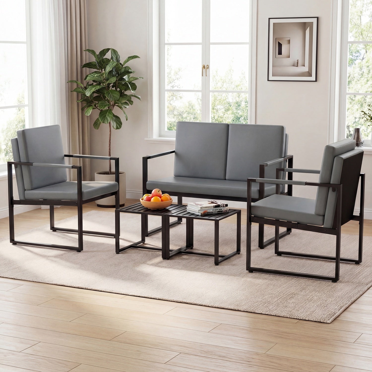 5 Piece Living Room Set, 2 Accent Chairs, 2 Coffee Tables, Gray, Black Sofas & Loveseats at Gallery Canada