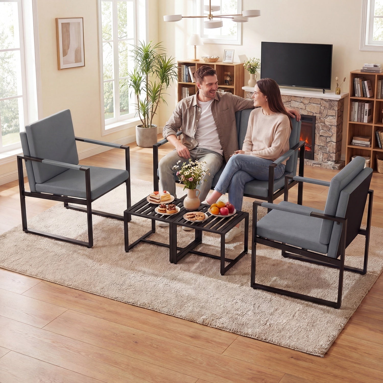 5 Piece Living Room Set, 2 Accent Chairs, 2 Coffee Tables, Gray, Black Sofas & Loveseats at Gallery Canada