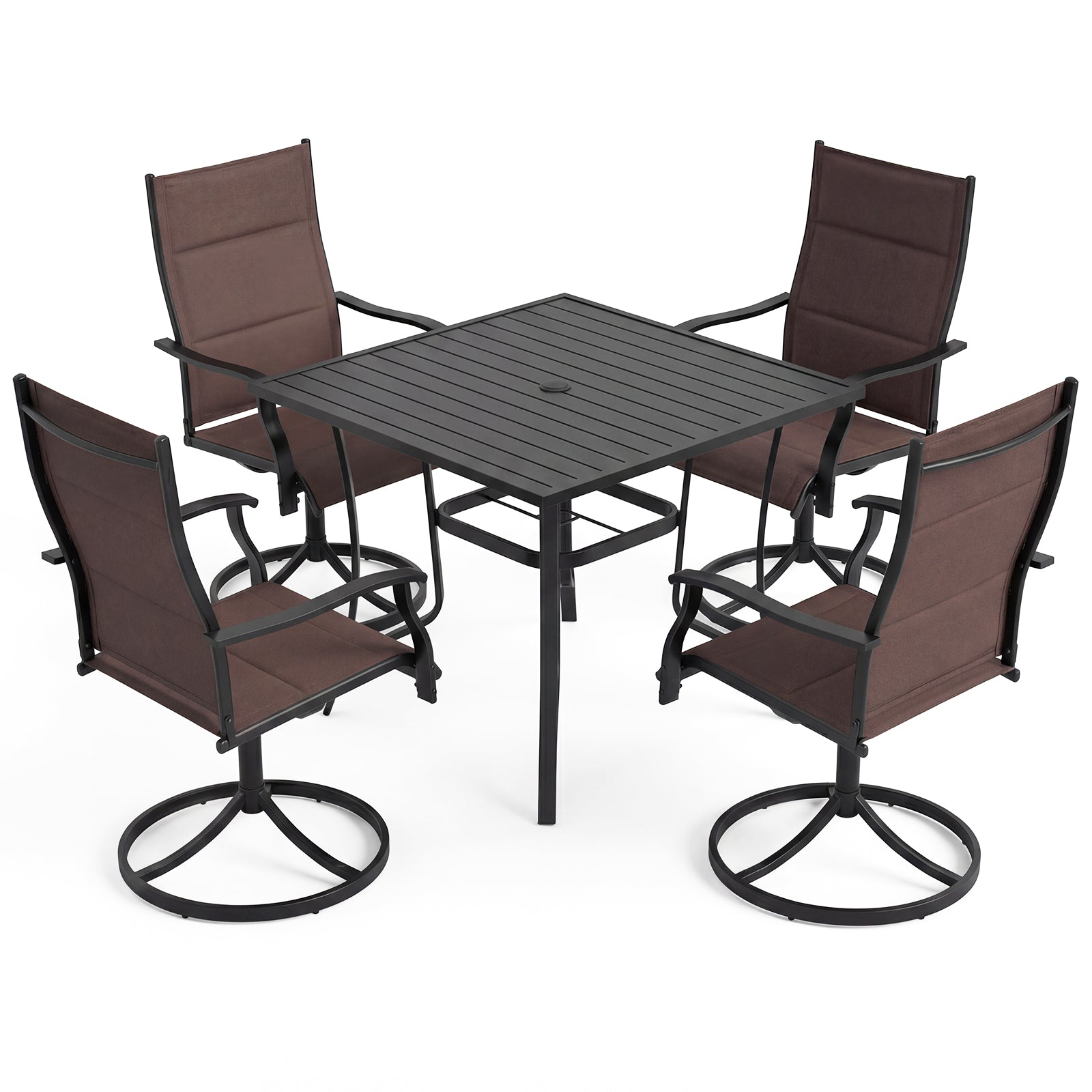 Outdoor Dining Set, 4 Swivel Chairs, 36 Inch Square Table, Brown Patio Dining Sets Brown at Gallery Canada