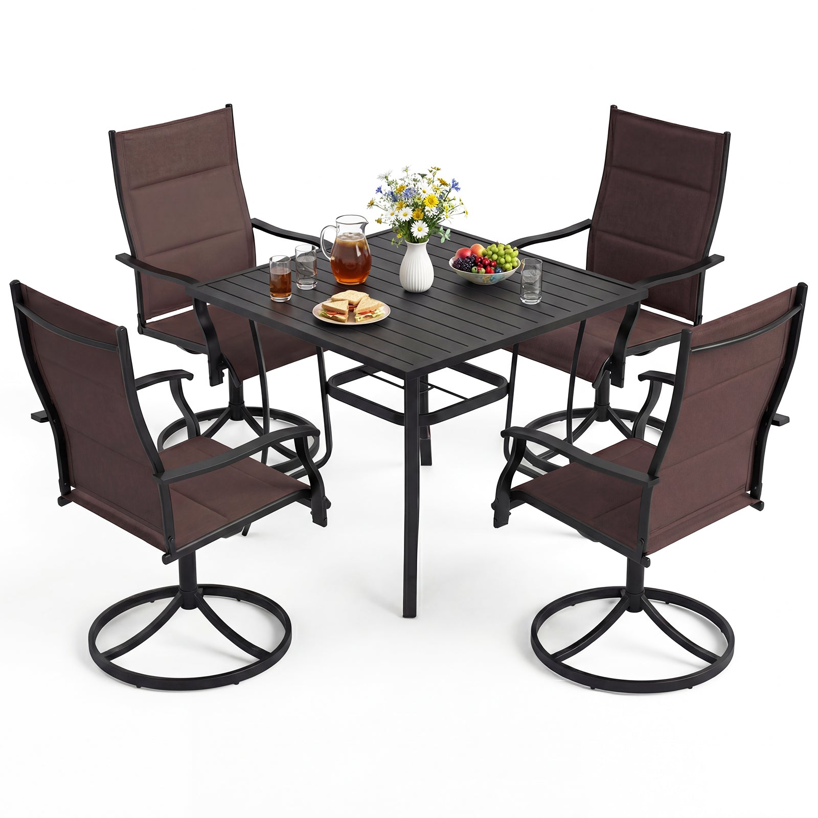 Outdoor Dining Set, 4 Swivel Chairs, 36 Inch Square Table, Brown Patio Dining Sets at Gallery Canada
