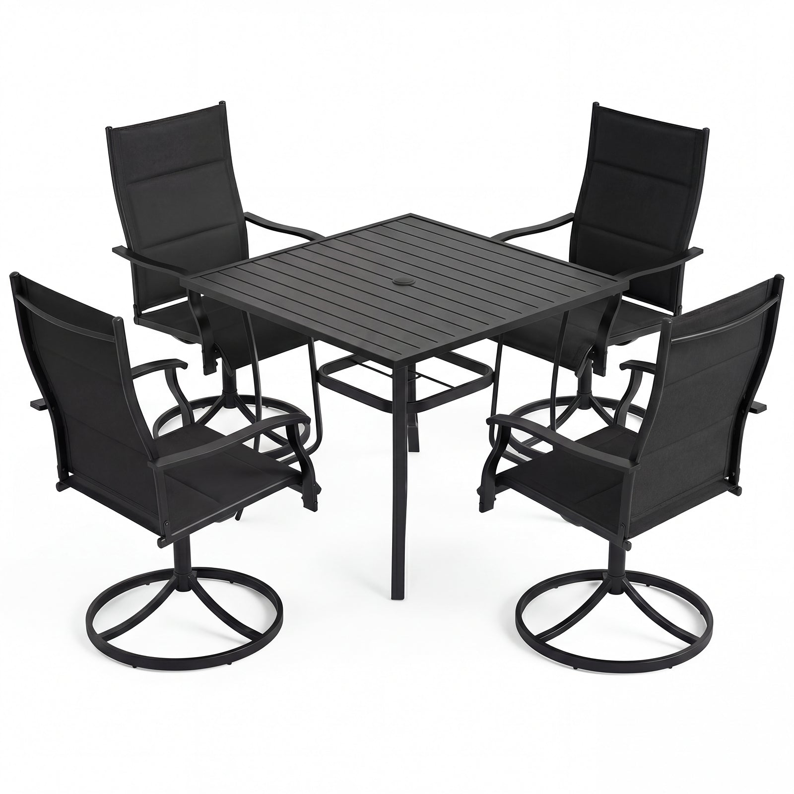 Outdoor Dining Set, 4 Swivel Chairs, 36 Inch Square Patio Table, Black Patio Dining Sets Black at Gallery Canada