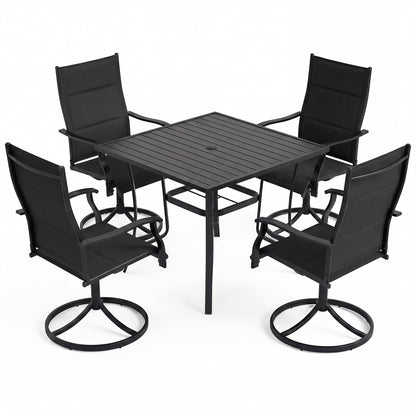 Outdoor Dining Set, 4 Swivel Chairs, 36 Inch Square Patio Table, Black Patio Dining Sets Black at Gallery Canada