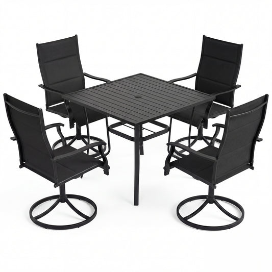 Outdoor Dining Set, 4 Swivel Chairs, 36 Inch Square Patio Table, Black Patio Dining Sets Black at Gallery Canada