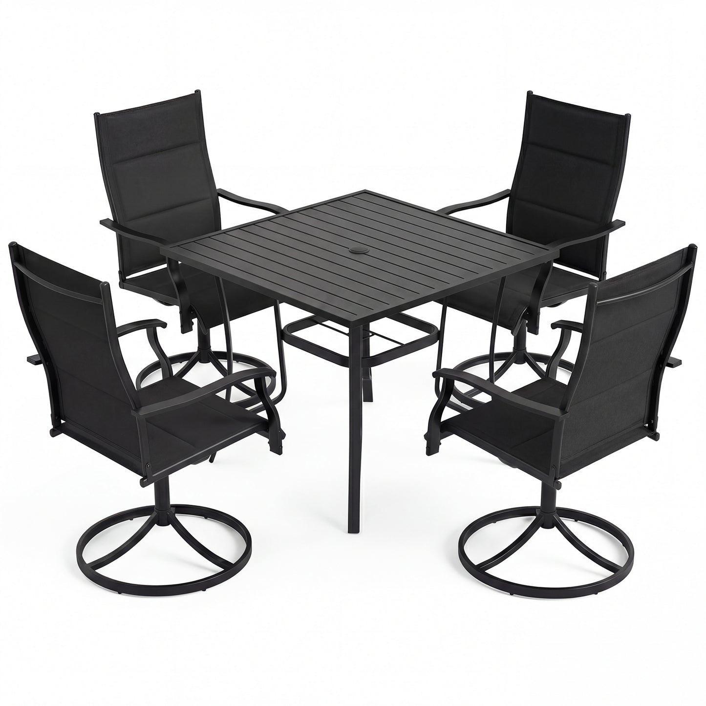 Outdoor Dining Set, 4 Swivel Chairs, 36 Inch Square Patio Table, Black Patio Dining Sets at Gallery Canada