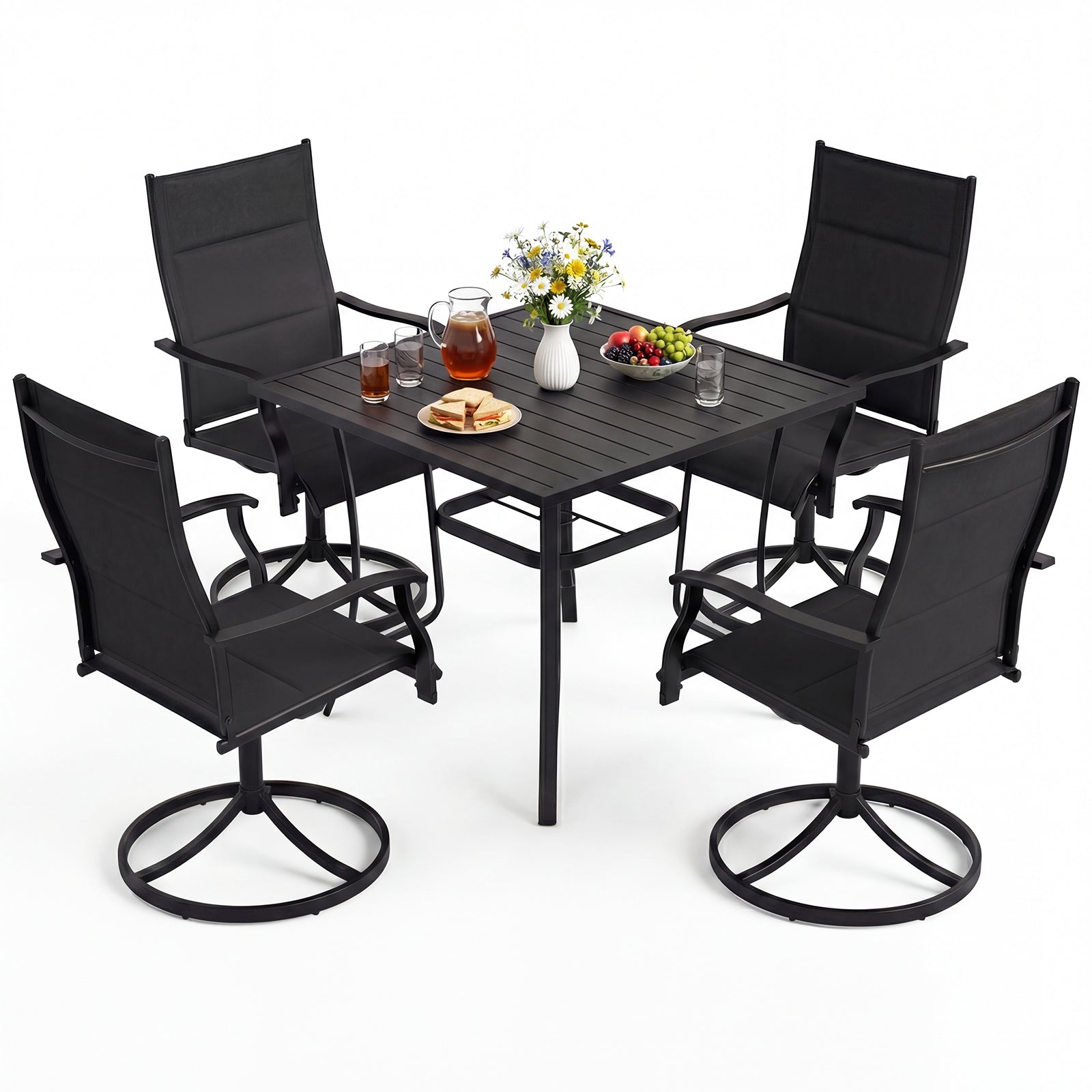 Outdoor Dining Set, 4 Swivel Chairs, 36 Inch Square Patio Table, Black Patio Dining Sets at Gallery Canada