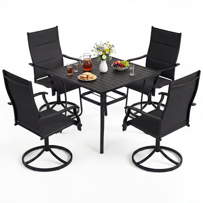 Outdoor Dining Set, 4 Swivel Chairs, 36 Inch Square Patio Table, Black Patio Dining Sets at Gallery Canada