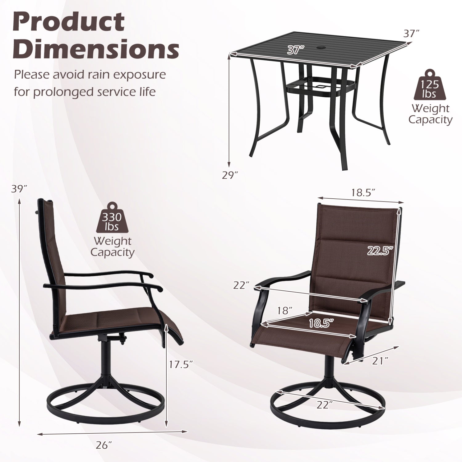 Outdoor Dining Set, 4 Swivel Chairs, 36 Inch Square Table, Brown Patio Dining Sets at Gallery Canada