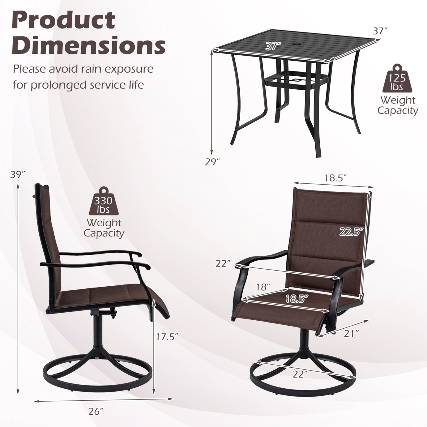 Outdoor Dining Set, 4 Swivel Chairs, 36 Inch Square Table, Brown Patio Dining Sets at Gallery Canada