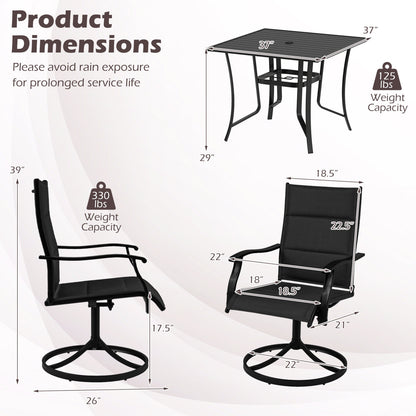 Outdoor Dining Set, 4 Swivel Chairs, 36 Inch Square Patio Table, Black Patio Dining Sets at Gallery Canada