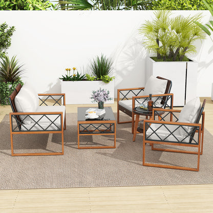 5 Pieces PE Wicker Patio Furniture Set with Acacia Wood Frame Patio Dining Sets at Gallery Canada