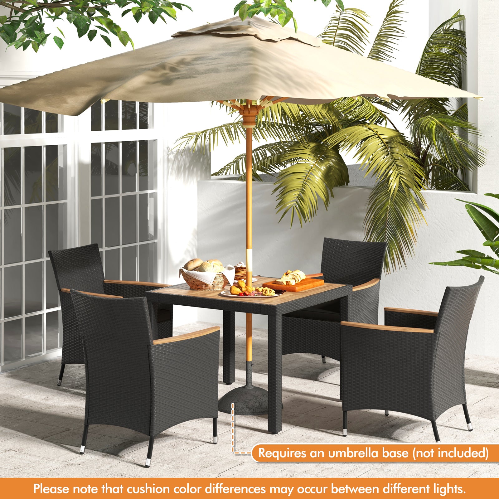 5 Pieces Patio Dining Table Set for 4 with Umbrella Hole, Black Patio Furniture Sets at Gallery Canada