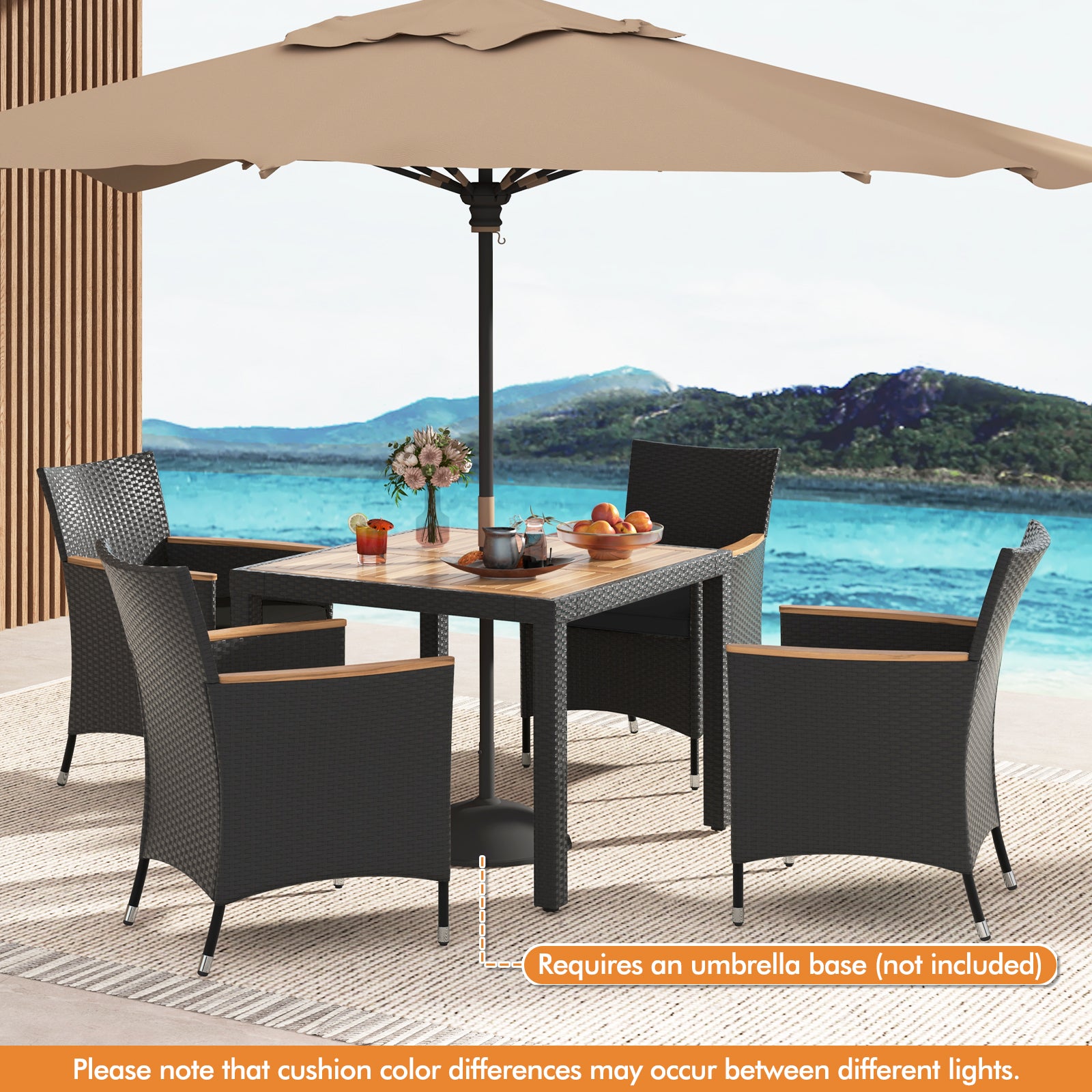 5 Pieces Patio Dining Table Set for 4 with Umbrella Hole, Black Patio Furniture Sets at Gallery Canada