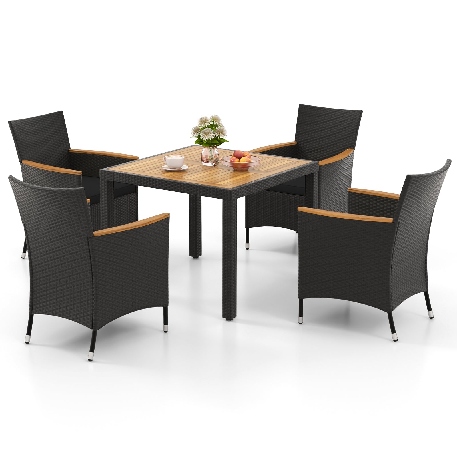 5 Pieces Patio Dining Table Set for 4 with Umbrella Hole, Black Patio Furniture Sets Black at Gallery Canada