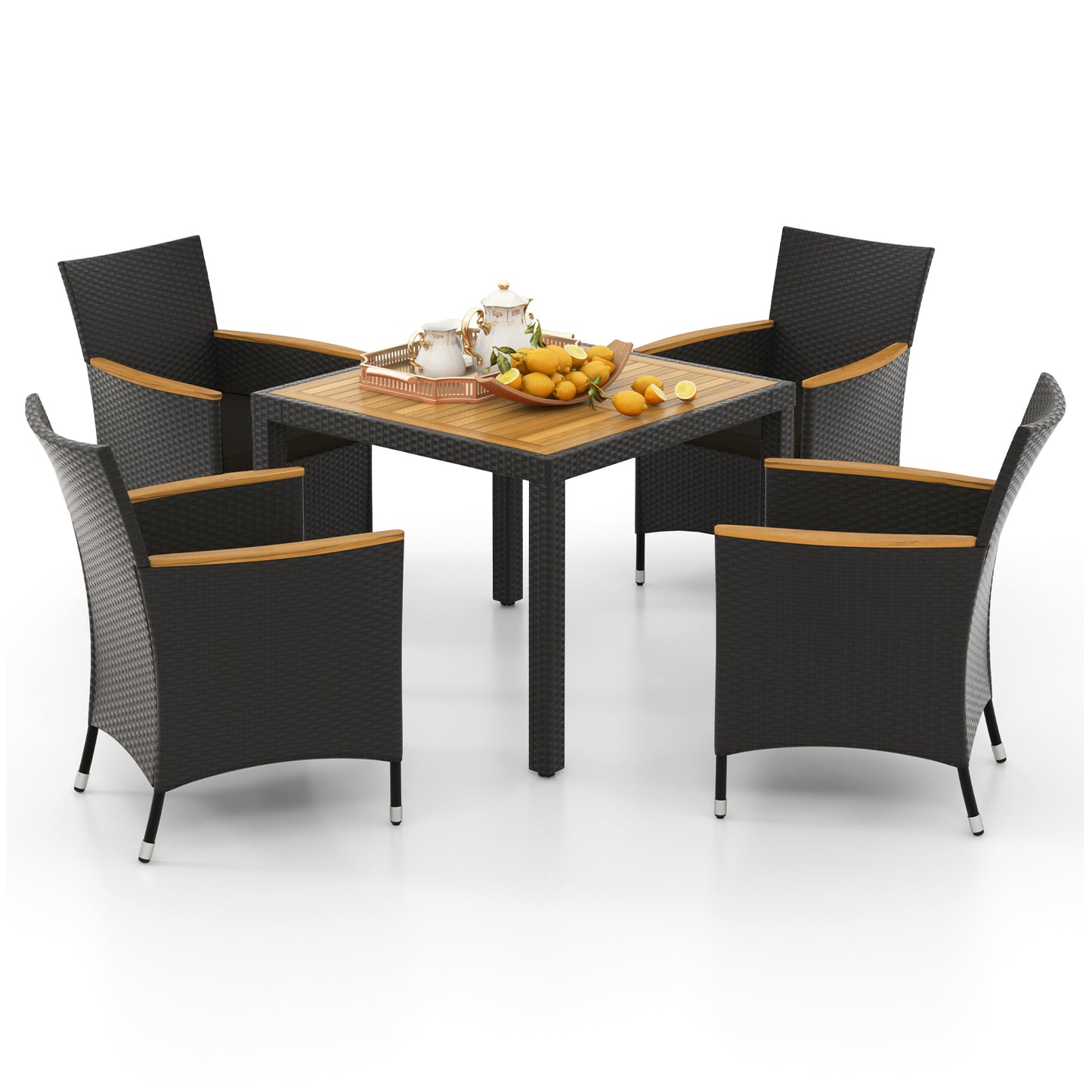 5 Pieces Patio Dining Table Set for 4 with Umbrella Hole, Black Patio Furniture Sets at Gallery Canada