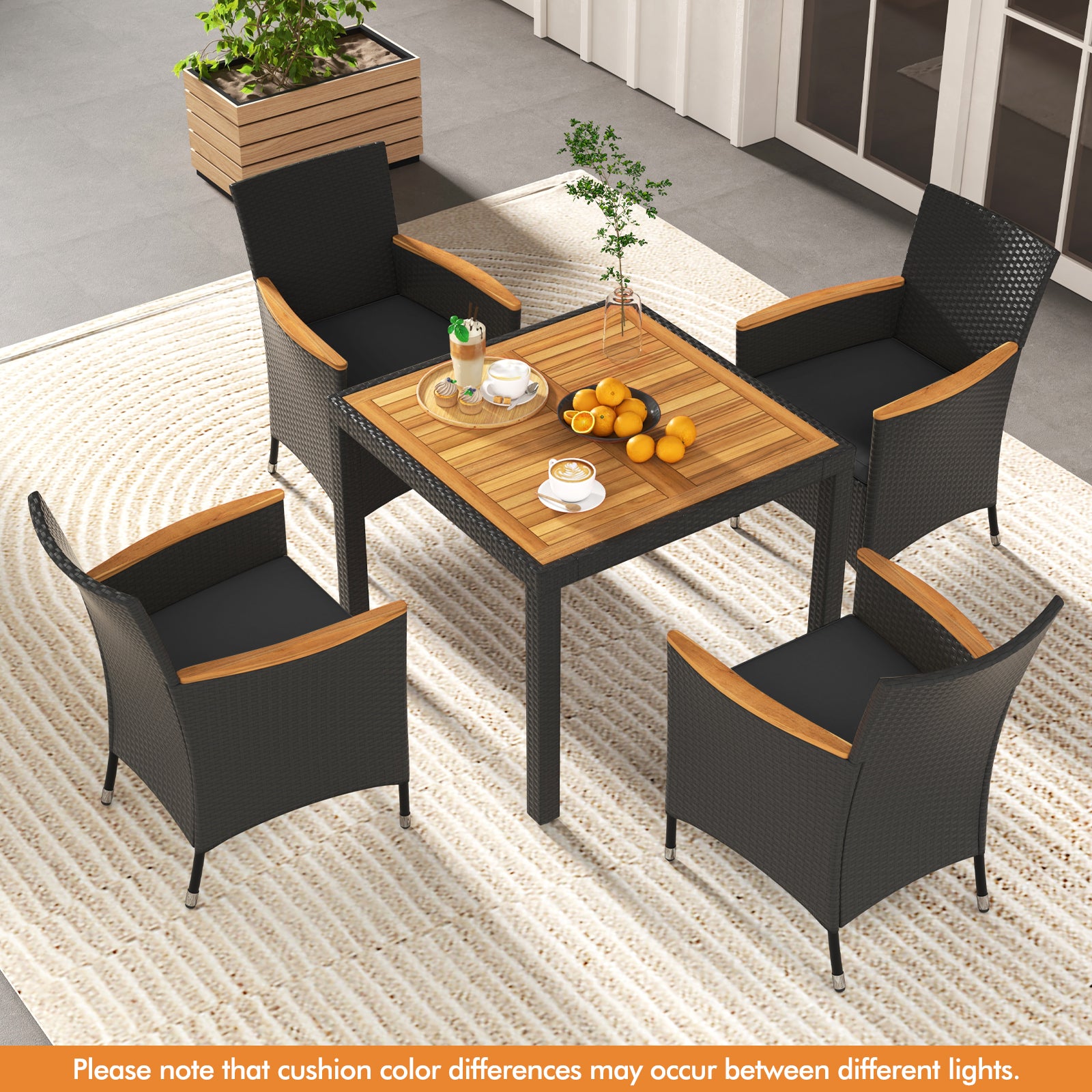 5 Pieces Patio Dining Table Set for 4 with Umbrella Hole, Black Patio Furniture Sets at Gallery Canada