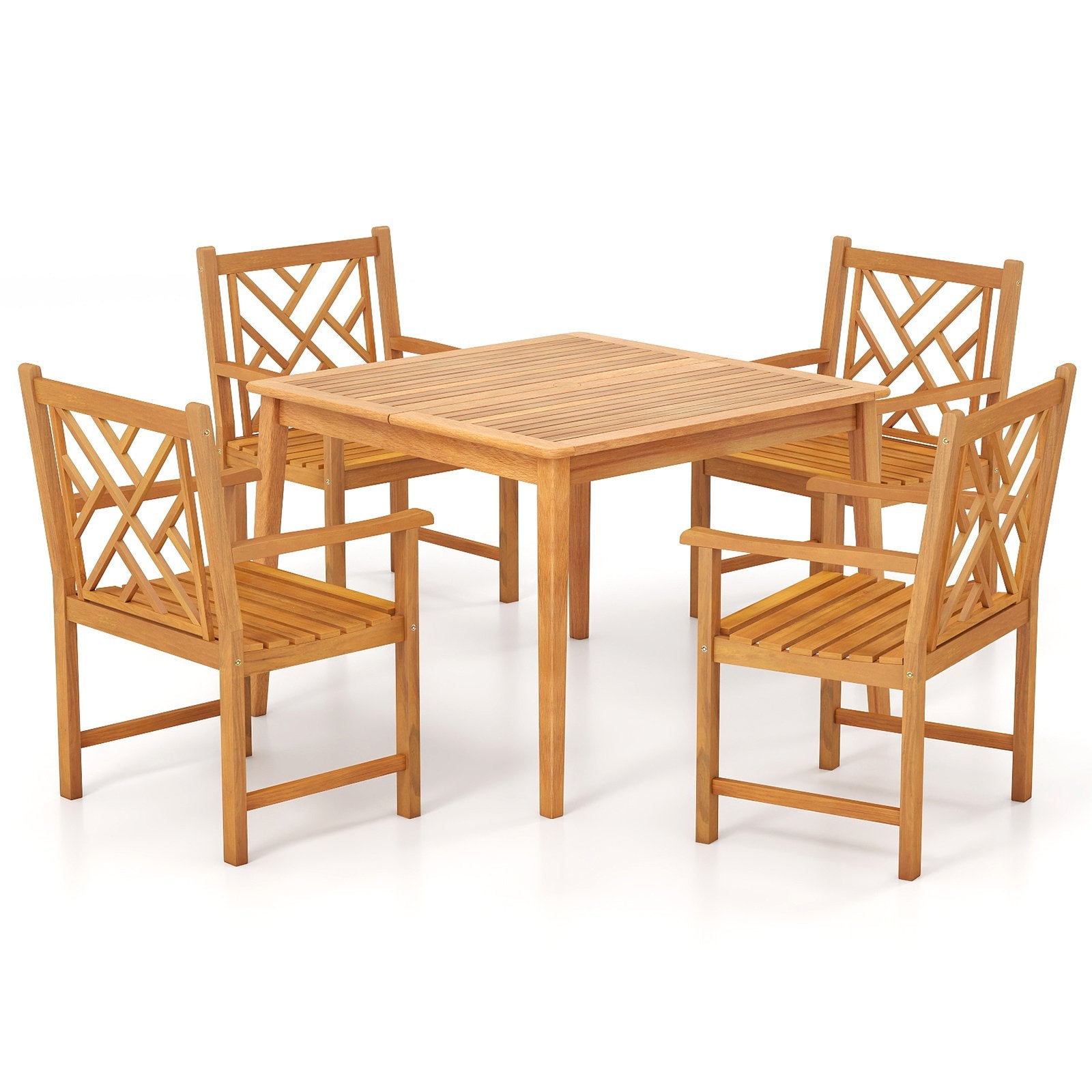 5-Pieces Patio Dining Table Set Wood Square Dining Table with 4 Chairs and Slatted Tabletop Patio Dining Sets at Gallery Canada