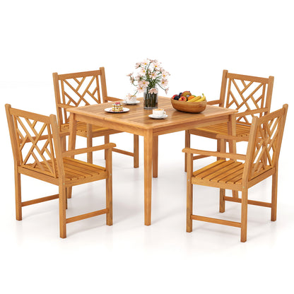 5-Pieces Patio Dining Table Set Wood Square Dining Table with 4 Chairs and Slatted Tabletop Patio Dining Sets Options at Gallery Canada