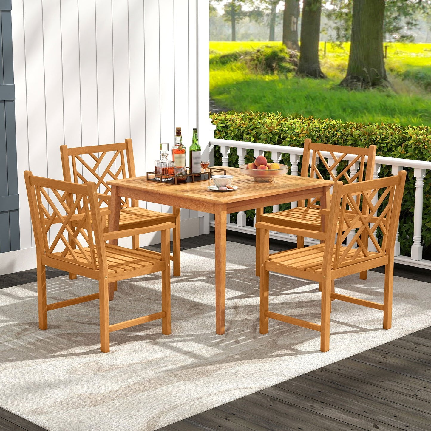 5-Pieces Patio Dining Table Set Wood Square Dining Table with 4 Chairs and Slatted Tabletop Patio Dining Sets at Gallery Canada